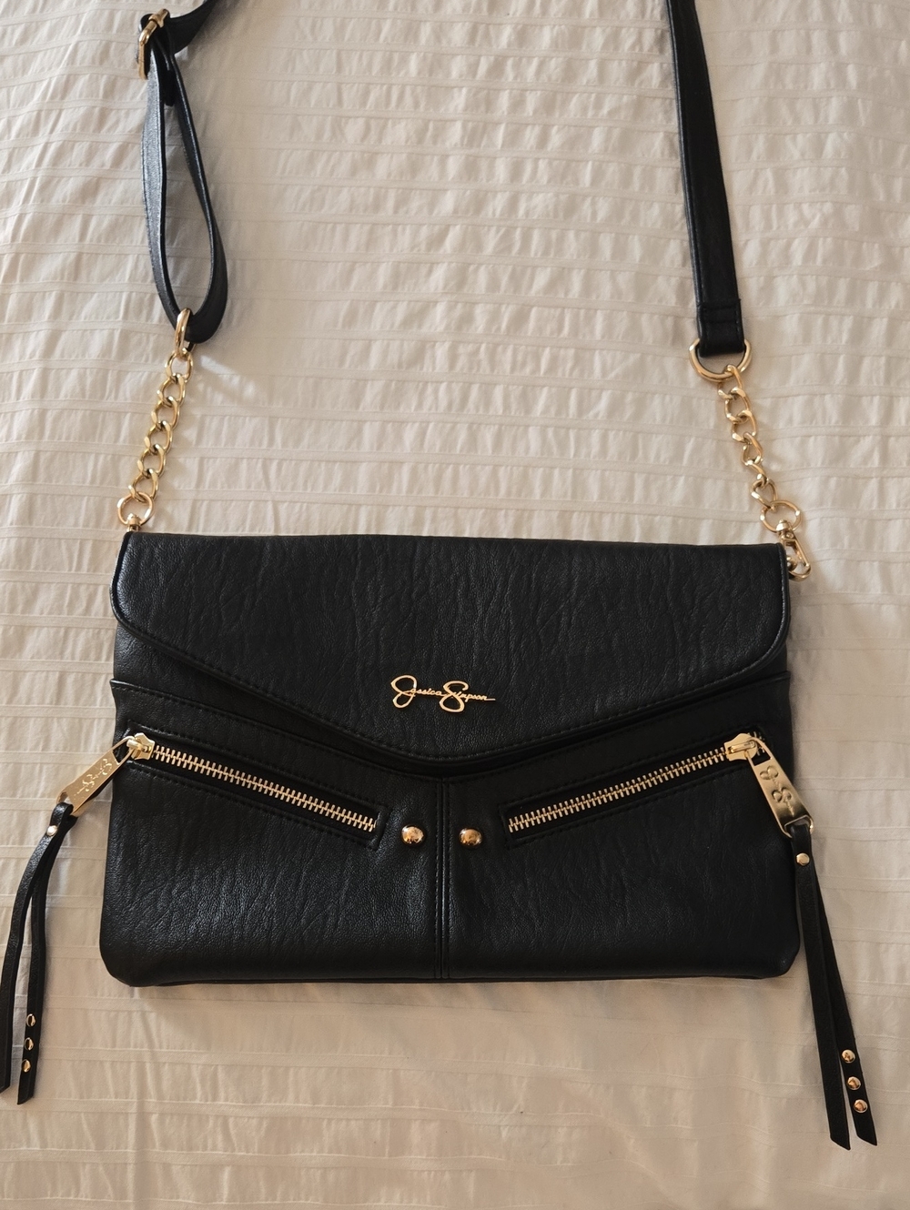Jessica Simpson Black Crossbody with Gold Chain Accents